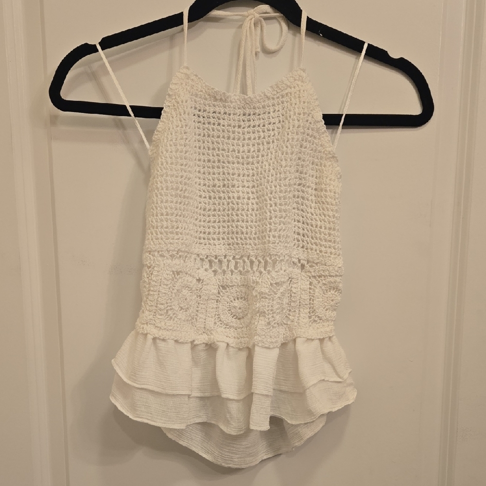 White Crochet Halter Top